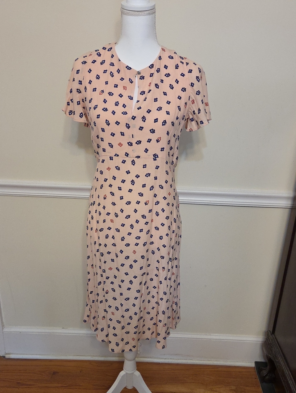 Maeve Peach And Navy Blue Midi Dress